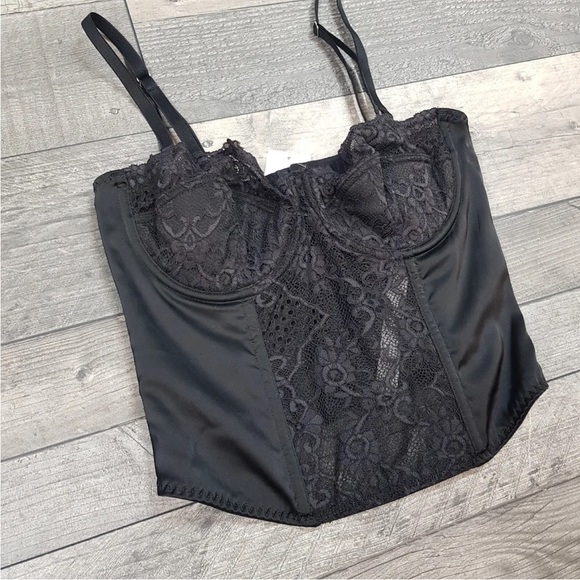 Urban Outfitters Ava Lace Corset Basque Medium 12 14 Black Underwired Top BNWT - Picture 3 of 10